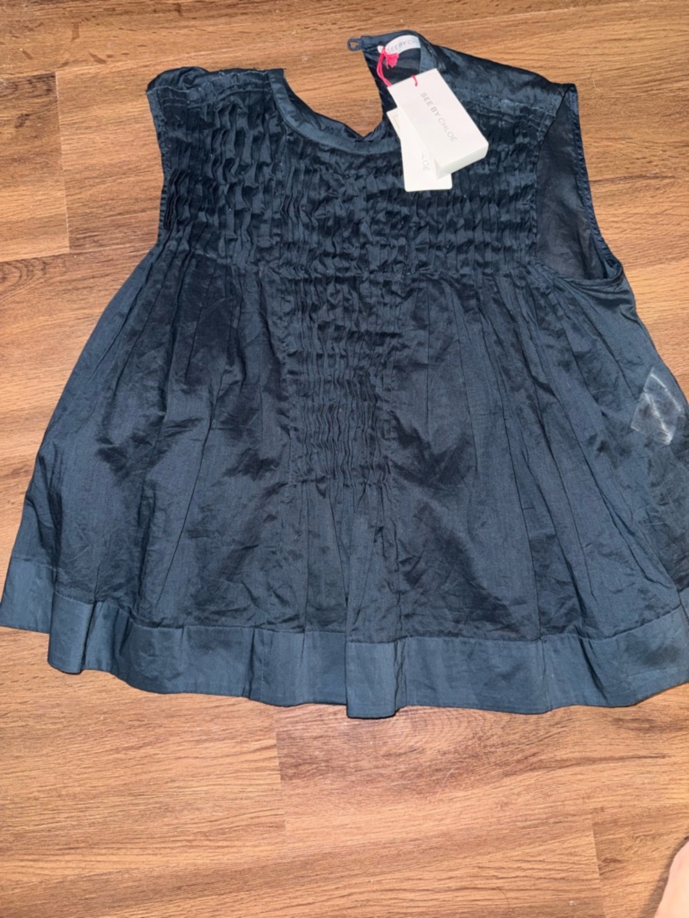 See by Chloe Smocked Sleeveless Blue Cotton Sheer Damaged Size 6 Damaged As Is